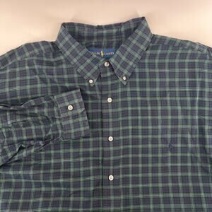 Ralph Lauren Classic Fit Button Down Shirt Mens 2XB Blue Green Plaid Preppy